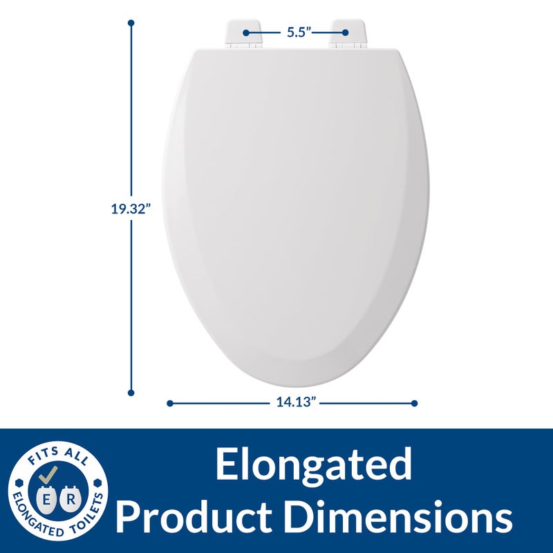 Bemis 1500TTT Durable Wood Toilet Seat, Secure Hinges Stay Tight, Made in USA, Elongated, White - Image 3